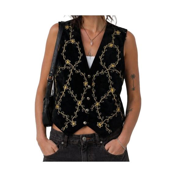 Agapo Jackets & Blazers - Vintage Y2K Agapo Embroidered Leather Vest Suede Folk Boho Medium
